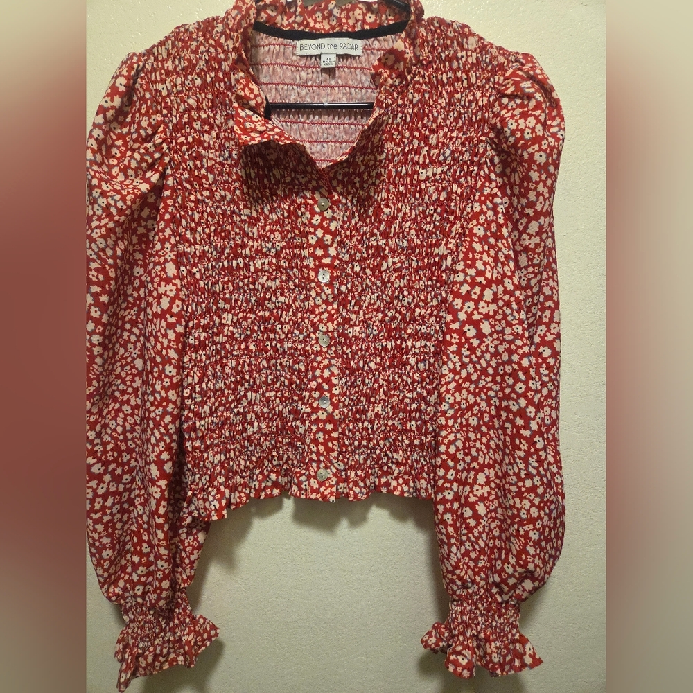 bishop + young Red and White Floral Blouse